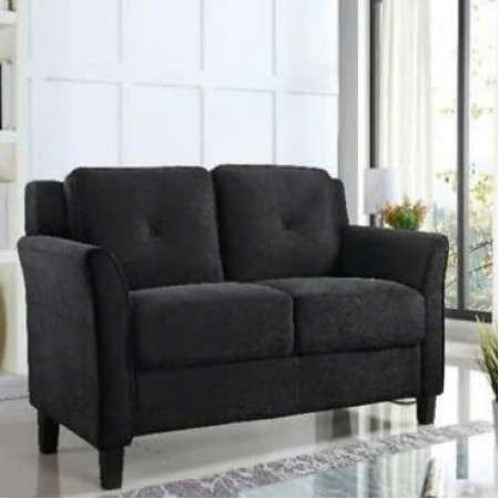 Life Black : Ghế Sofa Đôi Với Tay Vịn Cong, Vải Màu Đen